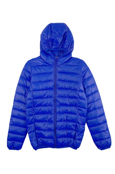 製造輕薄羽絨外套  個人設計彩藍色連帽保暖羽絨外套  羽絨外套供應商 SKVM016 45度照